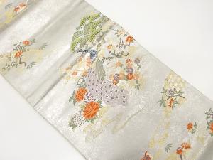 アンティーク　引き箔孔雀に松竹梅・鴛鴦模様織り出し袋帯(材料)